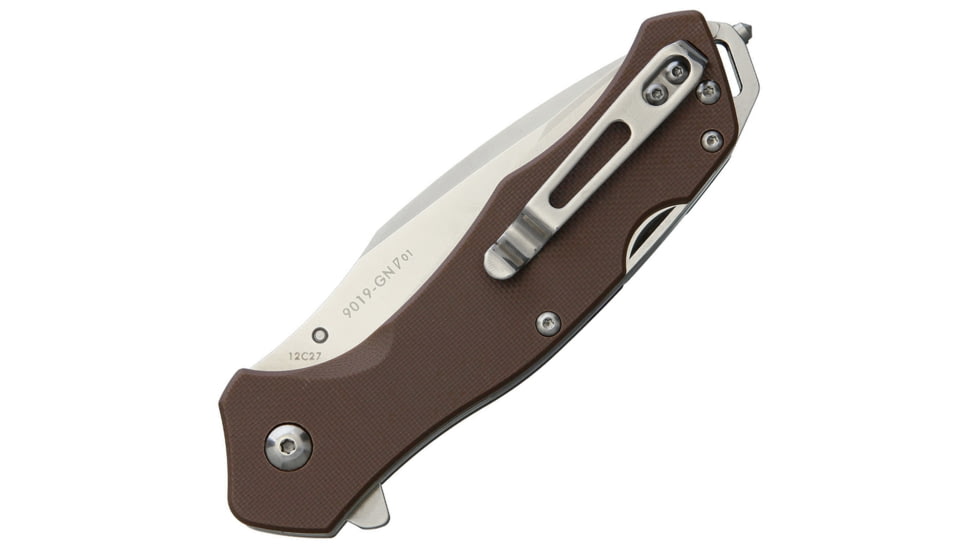 SRM Knives SRM 9019 Linerlock Double Open Folding Knife, 4.75in Closed, 3.25in 12C27 Sandvik SS Blade, Purple G10 Handle, Thumb Stud, K916