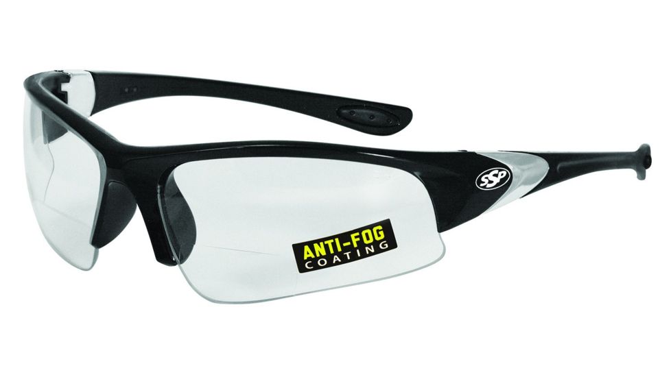 SSP Eyewear Entiat Clear Anti-Fog Bifocals Shooting Glass Readers w/ 1.25 Magnification, Black Frame, Crystal Clear Anti-Fog Lens 011711954629