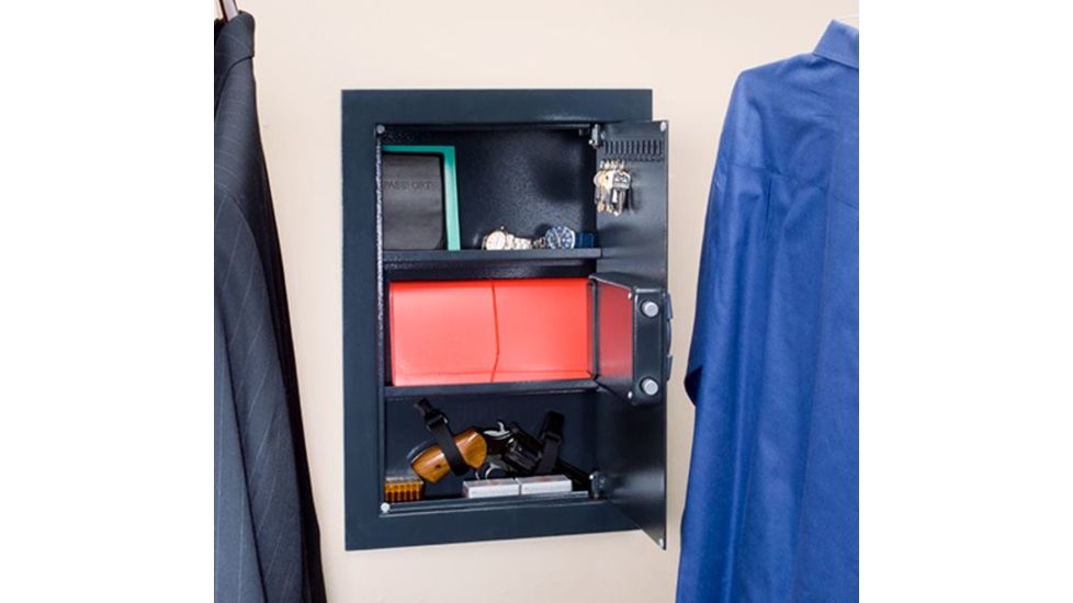 Stack-On In Wall Safe w/Electronic Lock,15.31x3.94x22.17in,Matte Black PWS-15522