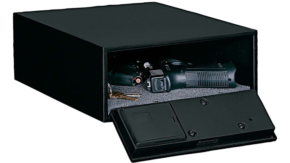 Stack-On Low Profile Quick Access Safe with E-Lock and Mounting Plate, Black, Small, QAS-1304-12
