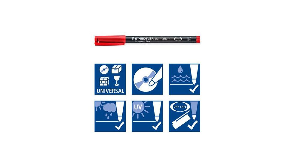 Staedtler Lumocolor Permanent F Width Pen Pack - 8 Colors w/ Stand-Up Box - Yellow, Red, Blue, Orange, Green, Purple, Brown, Black ST 318 WP8