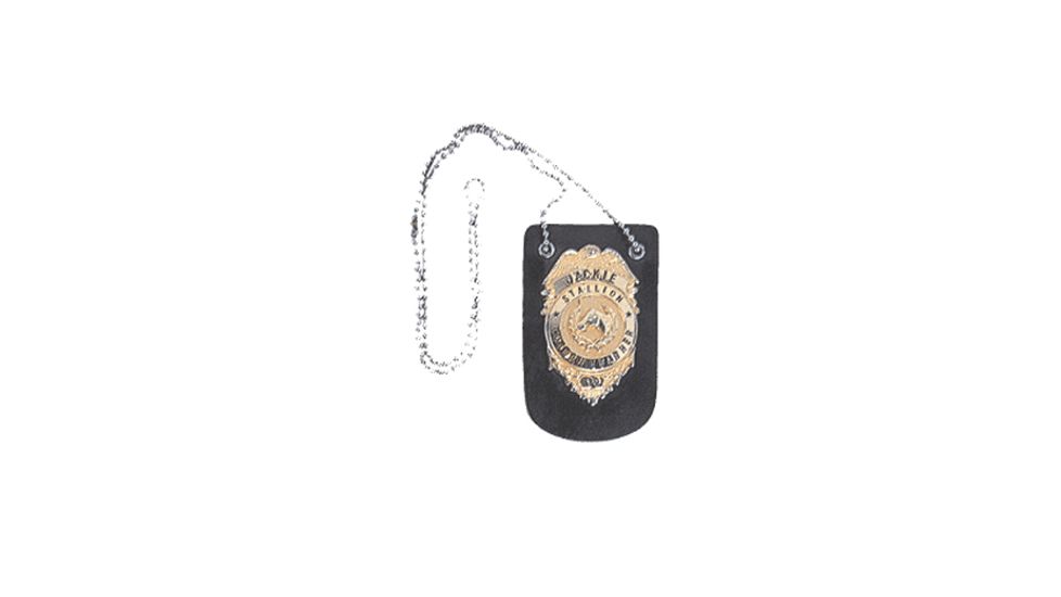 Stallion Leather Neck Chain Badge Holder, Black - BHSN-1