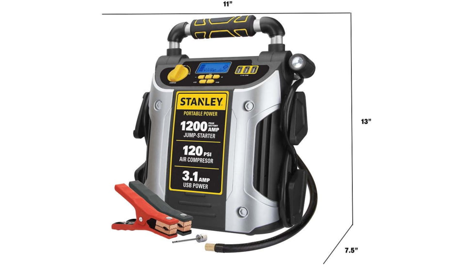 Stanley 1200 Peak Amp 12V Jump Starter, Power Station &amp; Air Compressor, Yellow/Black, J5CPD