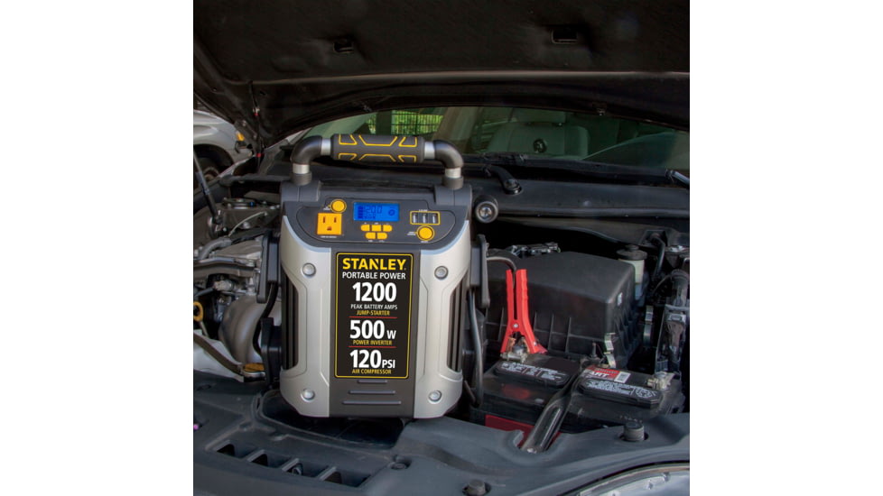 Stanley 1200 Peak Amp 12V Jump Starter, Power Station &amp; Air Compressor, Yellow/Black, J5CPD