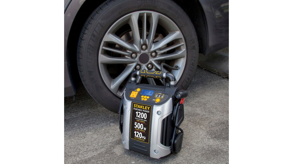 Stanley 1200 Peak Amp 12V Jump Starter, Power Station &amp; Air Compressor, Yellow/Black, J5CPD