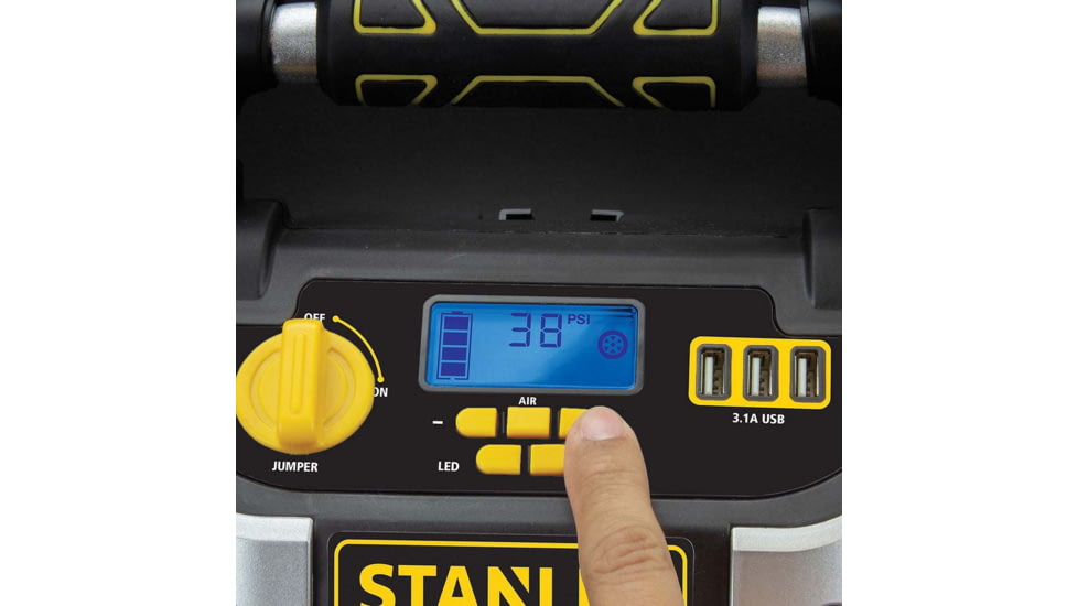 Stanley 1200 Peak Amp 12V Jump Starter, Power Station &amp; Air Compressor, Yellow/Black, J5CPD