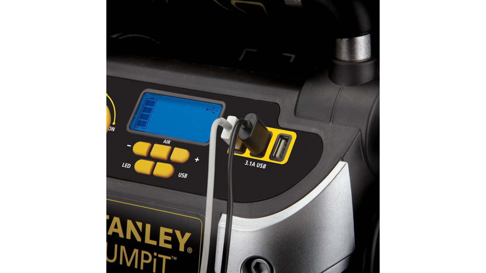 Stanley 1200 Peak Amp 12V Jump Starter, Power Station &amp; Air Compressor, Yellow/Black, J5CPD