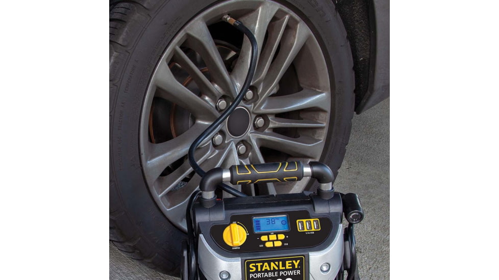 Stanley 1200 Peak Amp 12V Jump Starter, Power Station &amp; Air Compressor, Yellow/Black, J5CPD