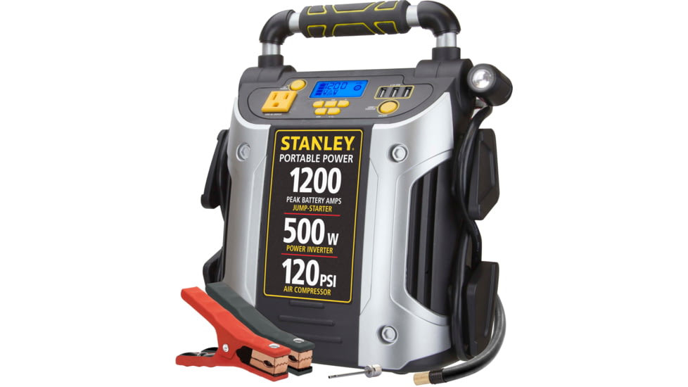Stanley 1200 Peak Amp 12V Jump Starter, Power Station &amp; Air Compressor, Yellow/Black, J5CPD