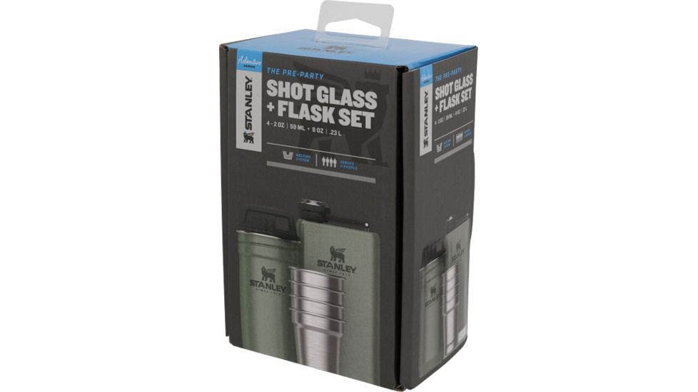 Stanley The Pre-Party Shot Glass w/ Flask Set, Hammertone Green, 10-01883-031