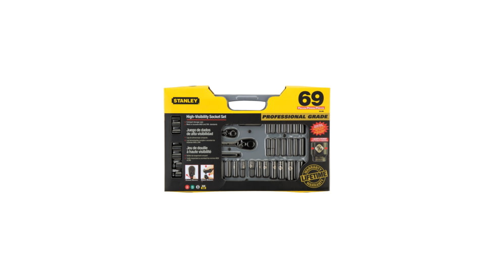 Stanley Tools 69-Piece Black Chrome Mechanics Tool Set, Grey/Black, 92-824