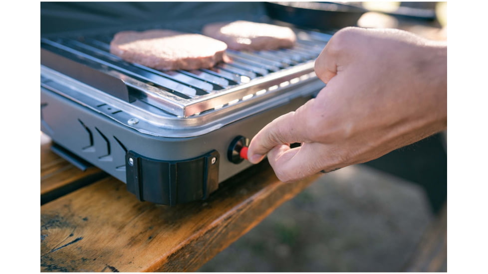 Stansport Boulder Series Propane Stove &amp; Grill Combo w/ Piezo Igniter, Gray/Black, 23.75L x 16.75W x 15H, 206-700