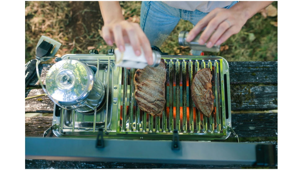 Stansport Boulder Series Propane Stove &amp; Grill Combo w/ Piezo Igniter, Gray/Black, 23.75L x 16.75W x 15H, 206-700