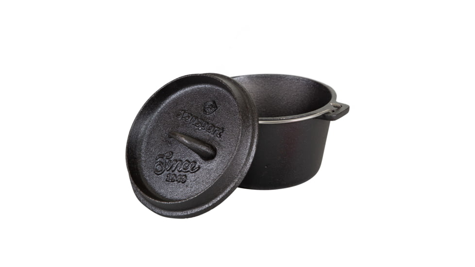Stansport Dutch Oven, 1qt, Cast Iron, Legess, Pre-Seasoned, Black, 5, 16016