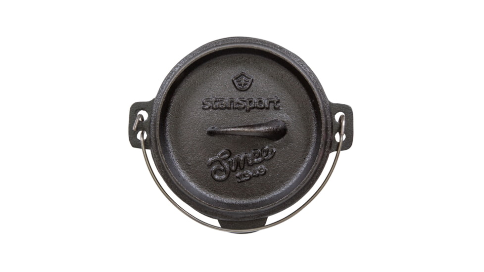 Stansport Dutch Oven, 1qt, Cast Iron, Legess, Pre-Seasoned, Black, 5, 16016