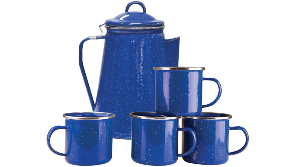 Stansport Enamel 8 Cup Coffee Pot with Percolator, 4 Mugs, 12 oz. 192449