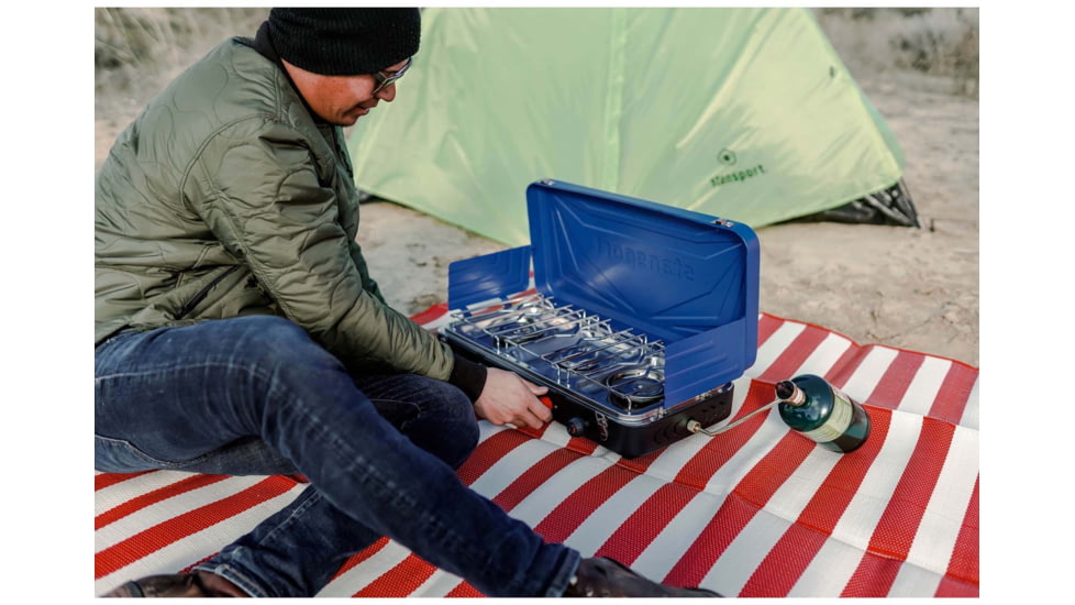 Stansport Propane Stove, w/2 - 25 K and 1-10 K Burners, Blue, 212-300-50