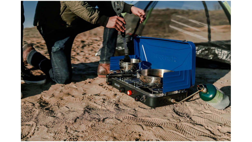 Stansport Propane Stove, w/2 - 25 K and 1-10 K Burners, Blue, 212-300-50