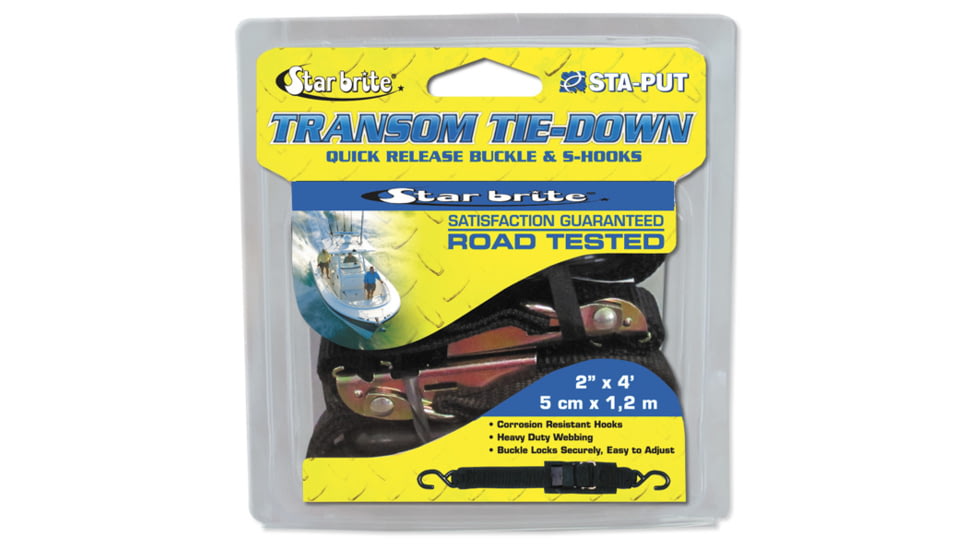 Star Brite Star Brite 060065 Transom Tie Down 2" x 4' W/Quick Release Buckle &amp; Coated "S" Hooks, 60065