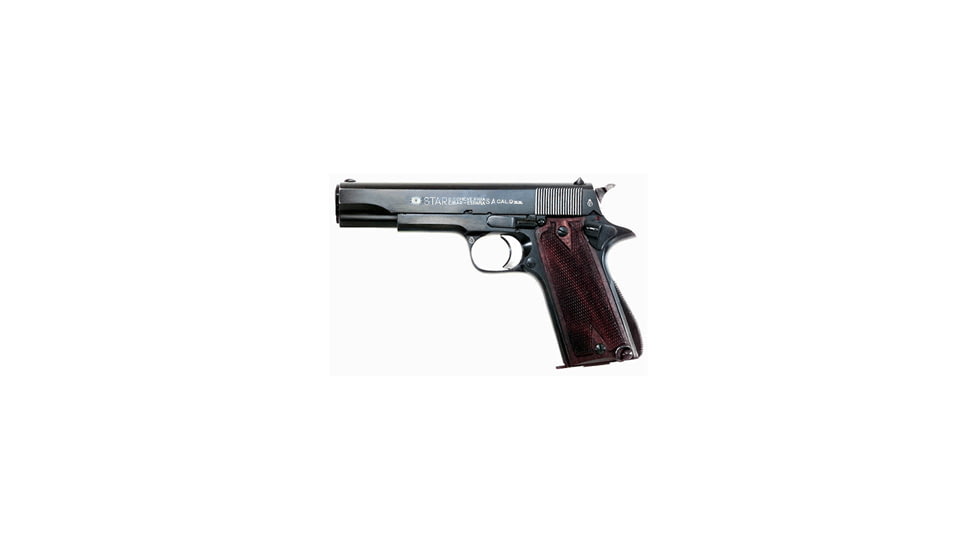 Star B Pistol, 9mm Luger, 5in barrel, steel frame, plastic grip, recoil operated semi-automatic, fixed blade and notch, 8 round magazine, STAR-B-9MM-5-1-FRRMPG