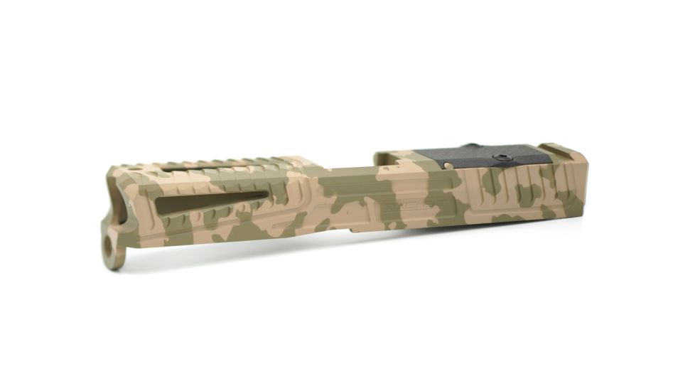 Statement Defense Overbite Slide, Trijicon RMR Optic Cut, Window Cut, Glock 19 Gen3, Tan/Green Camo Ovbtetngrncamw