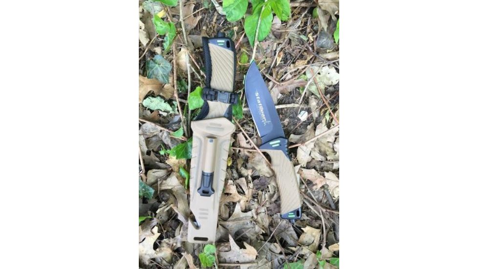 StatGear Surviv-All Outdoor Knife with Firestarter, Sharpener and Cord Cutter, Brown 99416