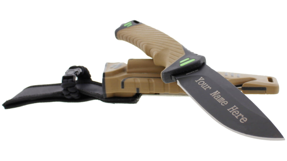 StatGear Surviv-All Outdoor Camping Knife w/ Firestarter &amp; Sharpening Stone, 4.25in, 440 Stainless Steel, Full Tang, Rubber, Brown, 99416