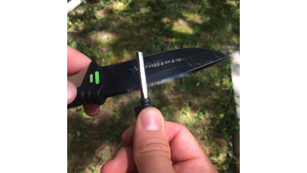 StatGear Surviv-All Outdoor Camping Knife w/ Firestarter &amp; Sharpening Stone, 4.25in, 440 Stainless Steel, Full Tang, Rubber, Brown, 99416