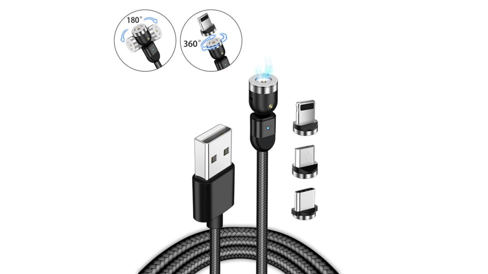Statik Statik 360 Universal Charge Cable w/ 3 Rotating Magnetic Connectors, 3ft/1M, Black, PUP-0132