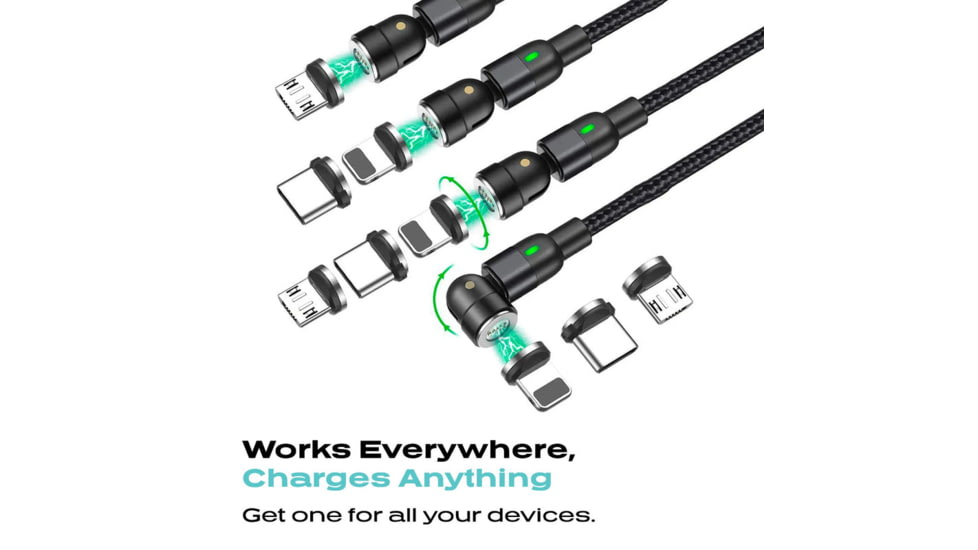 Statik Statik 360 Universal Charge Cable w/ 3 Rotating Magnetic Connectors, 3ft/1M, Black, PUP-0132