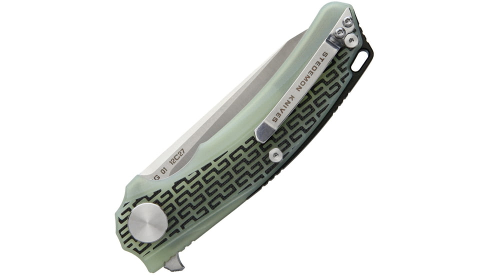 Stedemon BG01 Linerlock Folding Knife, 4.5in Closed, 3.5in Satin 12C27 Sandvik SS Drop Point, Jade Textured G10 Handle, Pocket Clip, Jade, BG0103