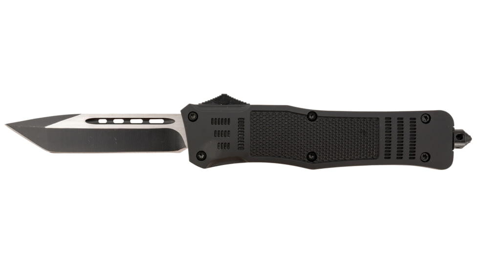 Steel River Knives Spartan Automatic Folding Knife, 3.75in, 440C SS, Tanto Blade, Black/Silver Blade, Black Aluminum Handle, T620BT