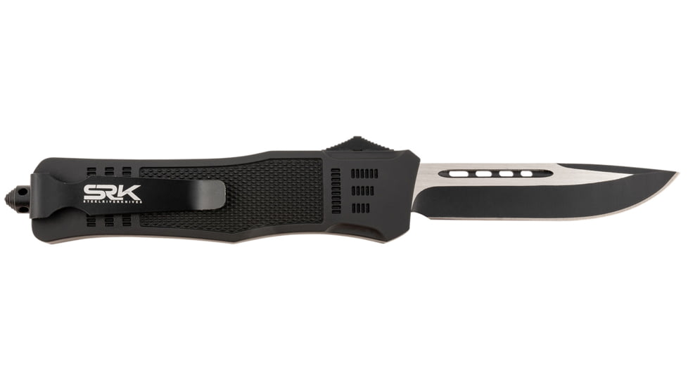 Steel River Knives Spartan Automatic Folding Knife, 3.75in, 440C Stainless Steel, Drop Point Blade, Silver/Black, Black Handle, T620DP