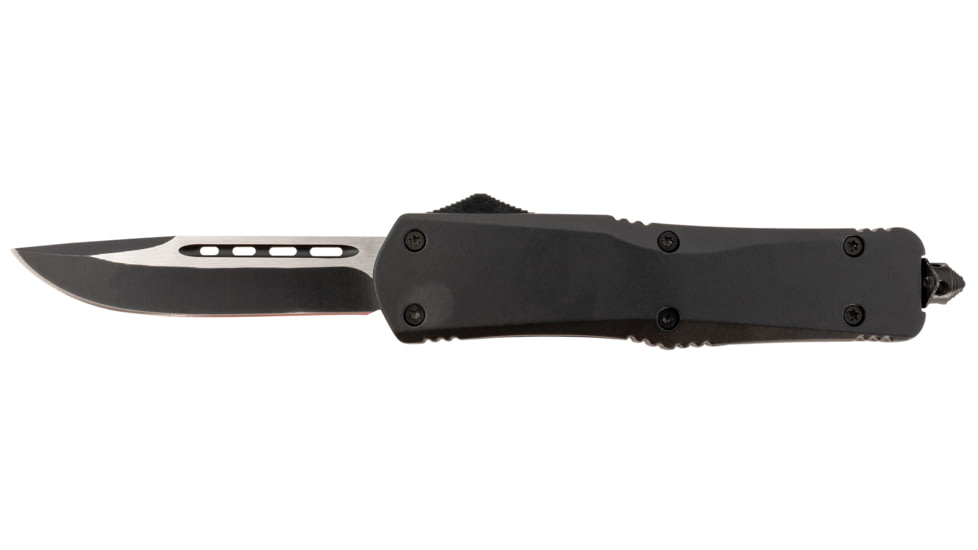 Steel River Knives Spartan Automatic Folding Knife 3.75in, 440C SS, Drop Point Plain Blade, Black/Silver, Black Aluminum Zinc Alloy Handle, T624BDP