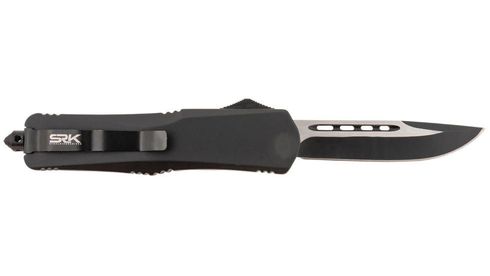 Steel River Knives Spartan Automatic Folding Knife 3.75in, 440C SS, Drop Point Plain Blade, Black/Silver, Black Aluminum Zinc Alloy Handle, T624BDP