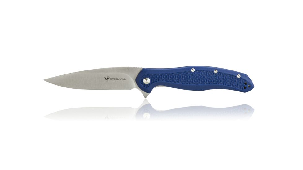 Steel Will Intrigue Folding Knife, 3.60in, D2 Steel, FRN Handle, Red Back Spacer, Black Stonewash Finish, Stainless Steel/Blue F45-17