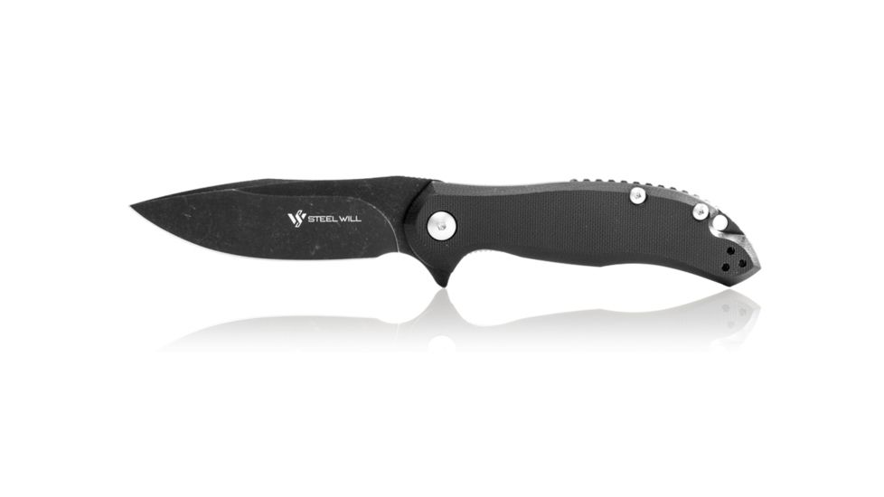 Steel Will Lanner Folding Knife, 3.25in D2 Steel Blade, Black Coated, Black Handle F35M-09