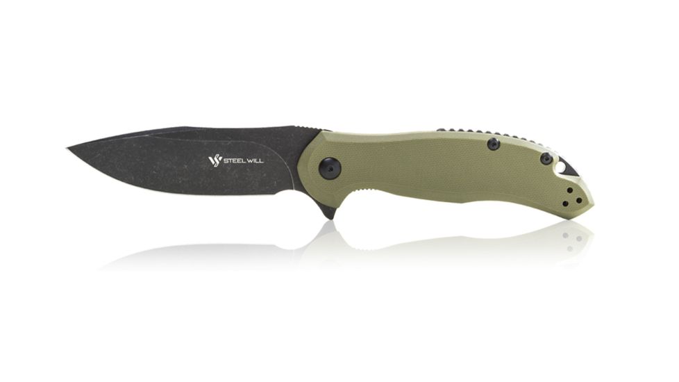 Steel Will Lanner Folding Knife, 3.75in D2 Steel Blade, Black Coated, Green Handle F35-33