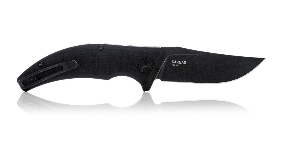 Steel Will Sargas Folding Knife, 3.25in, D2, Clip Point, Stonewashed Black Blade, G10 Anodized Handle, Black, SWF60-08
