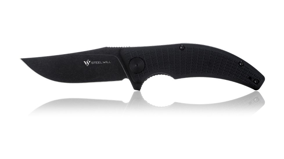 Steel Will Sargas Folding Knife, 3.25in, D2, Clip Point, Stonewashed Black Blade, G10 Anodized Handle, Black, SWF60-08