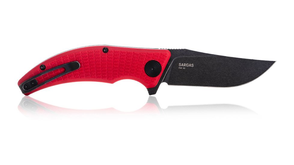 Steel Will Sargas Folding Knife, 3.25in, D2, Clip Point, Stonewashed Black Blade, G10 Anodized Handle, Red, SWF60-13