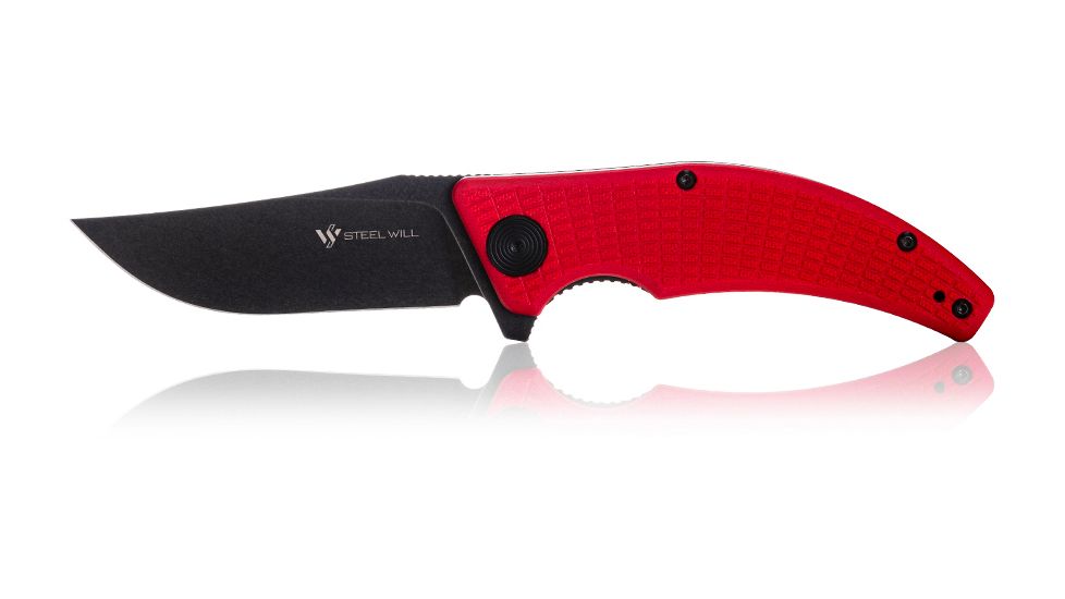 Steel Will Sargas Folding Knife, 3.25in, D2, Clip Point, Stonewashed Black Blade, G10 Anodized Handle, Red, SWF60-13