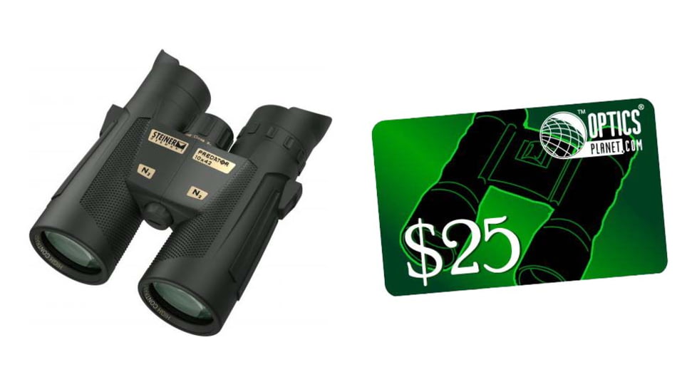 Steiner Predator 10x42mm Roof Prism Binocular w/ Free 25 OpticsPlanet Gift Certificate, NBR Long Life Rubber Armoring, Black, 2444-KIT1