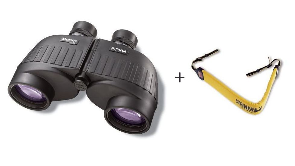 Steiner 7x50 Marine Rubber Armored Binoculars, w/ Steiner Binocular Float Strap, Yellow, 768, 575-KIT