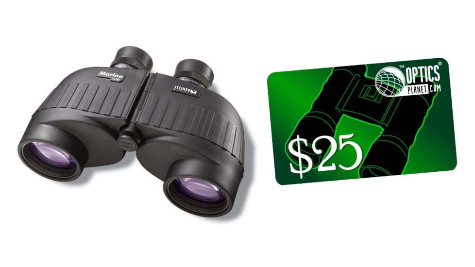 Steiner 7x50 Marine Waterproof Rubber Armored Porro Prism Binocular and FREE 25 OpticsPlanet Gift Certificate, 575-KIT1