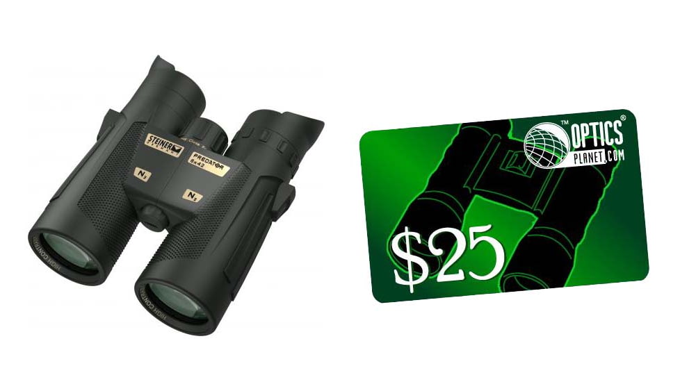 Steiner Predator 8x42mm Roof Prism Binocular w/ FREE 25 OpticsPlanet Gift Certificate, NBR Long Life Rubber Armoring, Black, 2443-KIT1