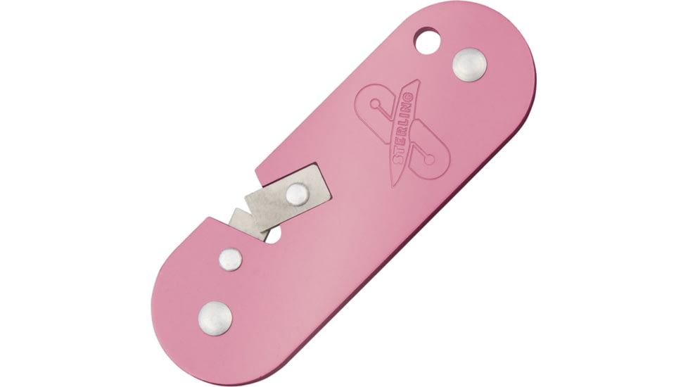 Sterling Sharpeners Compact Knife Sharpener, 3in Overall, Lightweight Pink Finish Aluminum Body, Features 20 Edge Tungsten Carbide V Sharpening Insert, Easy To Use, SS-PINK