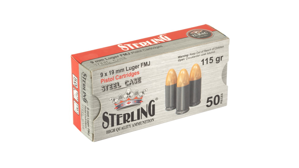 Sterling Steel Case, 9MM, 115 Grain, Full Metal Jacket, 50 Round Box