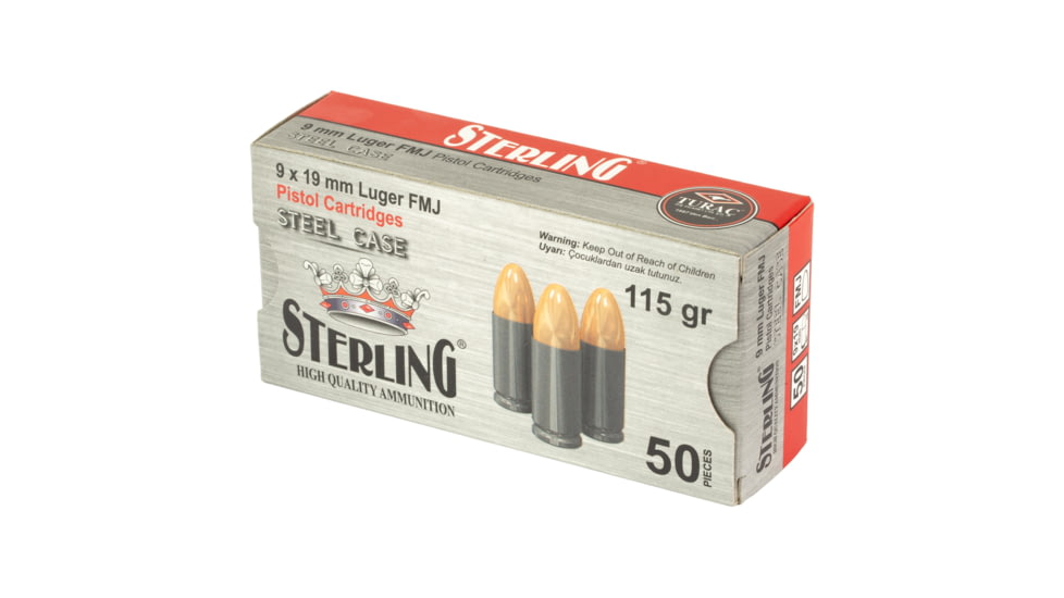Sterling Steel Case, 9MM, 115 Grain, Full Metal Jacket, 50 Round Box