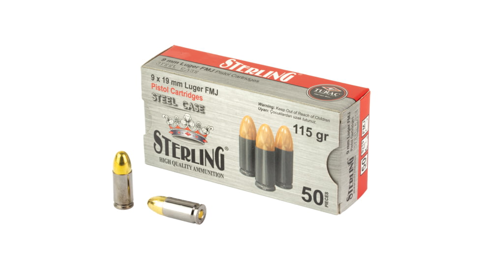 Sterling Steel Case, 9MM, 115 Grain, Full Metal Jacket, 50 Round Box